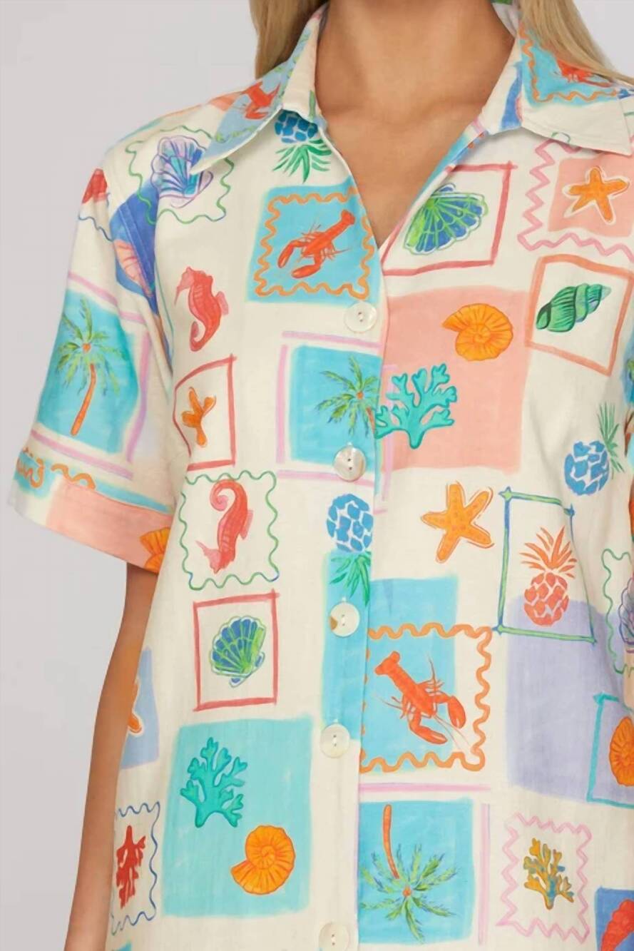 NEW SHE + SKY by the sea polo mini dress in multi - Picture 4 of 7